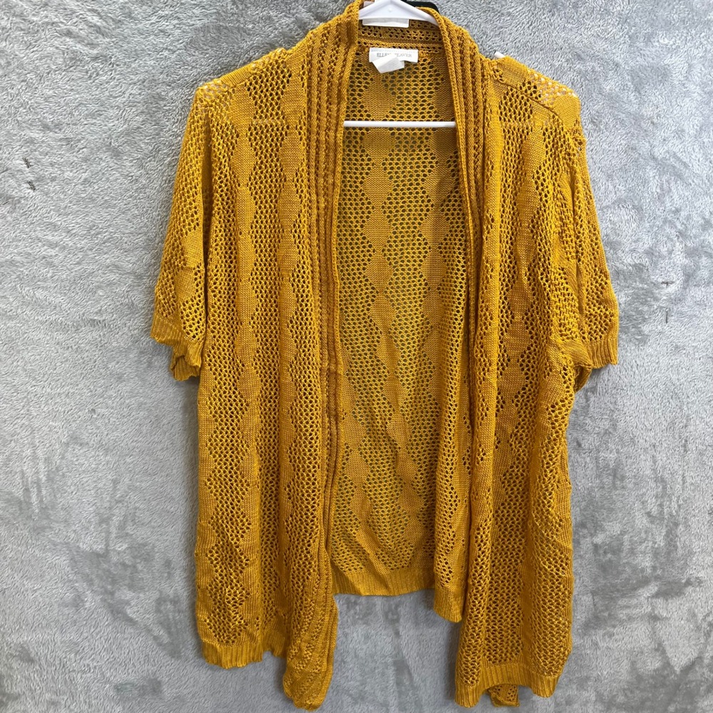 Ellen Weaver 2X Boho Crochet Pointelle Diamond Open Cardigan Festival Layering